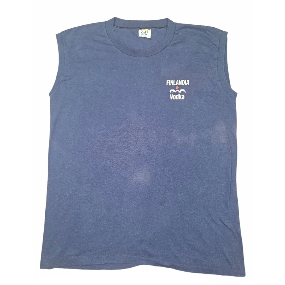 Vintage Cal Cru Finlandia Vodka Muscle Tee Shirt Sleeveless Men's Large Blue